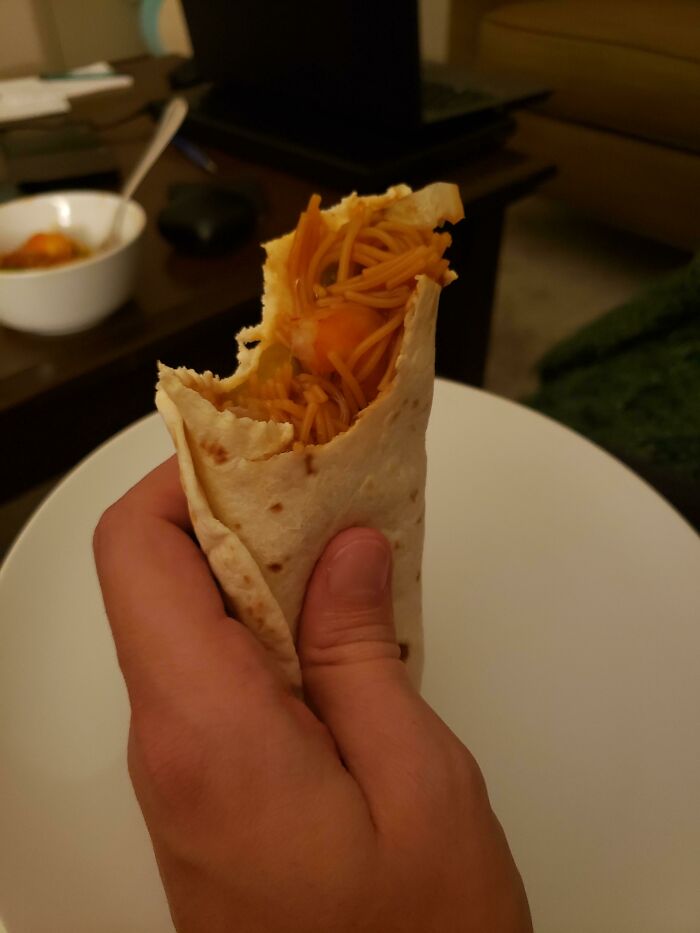 My Boyfriend (38m) Thinks It's Okay To Make Any Food Into A Sandwich Style Meal. Here He Offers You His Stir-Fryjita.