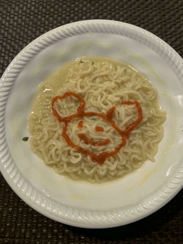Ramen With Sriracha Mickey Mouse “Art” My Boyfriend Made For Me Last Night