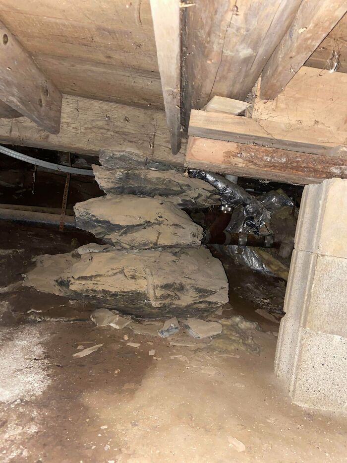 Found Some Nice Rocks Holding Up Our 1840s Farmhouse While Investigating Water Leaks In The Crawl Spaces
