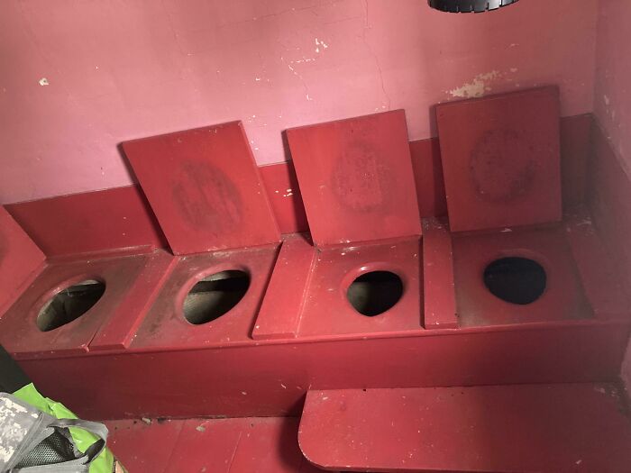 I Can't Resist Submitting What I See As The Caboose To The Potty Train. A Four Holer! Including: Large, Medium, And Two Small With Added Step For The Young'ins