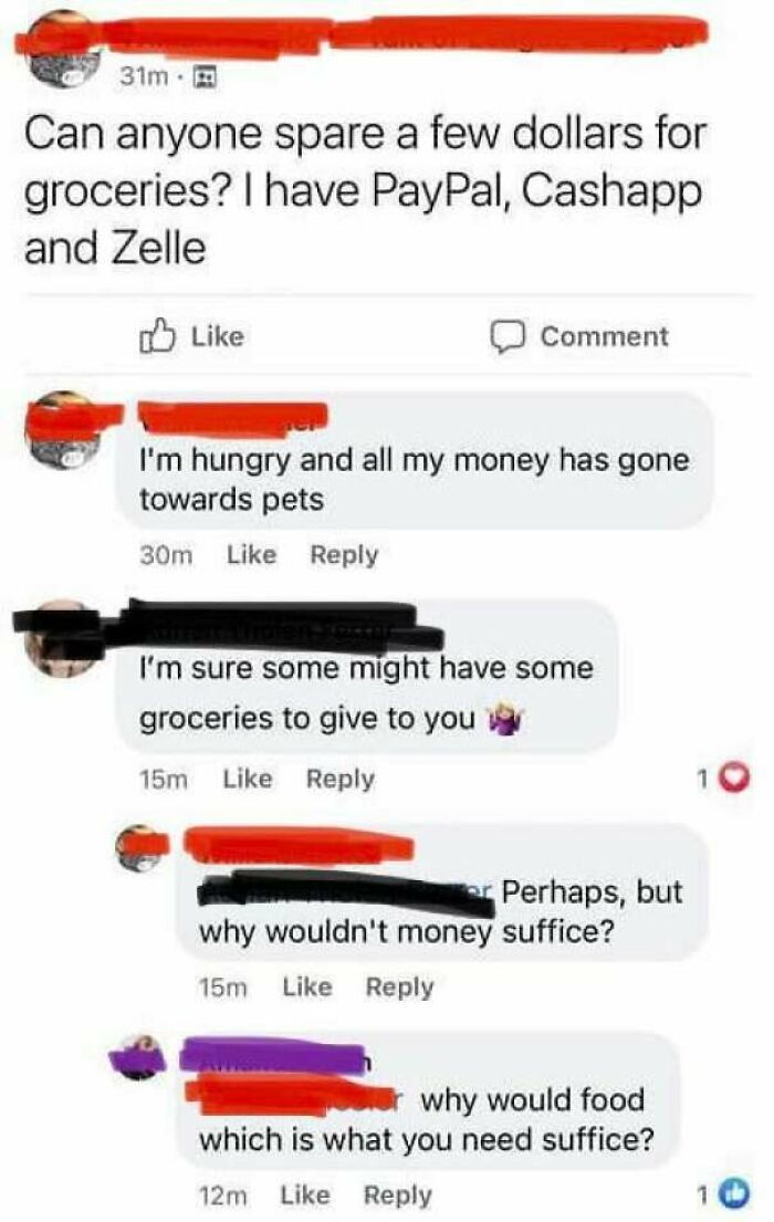 Cb Spent All His Money On His Pets And Is Hungry. Neighbors Offer Him Food And He Declines For Cash Instead