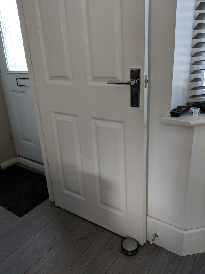 My Dad's Fail At Installing A Door Stop, He's Now Permanently Left It This Way