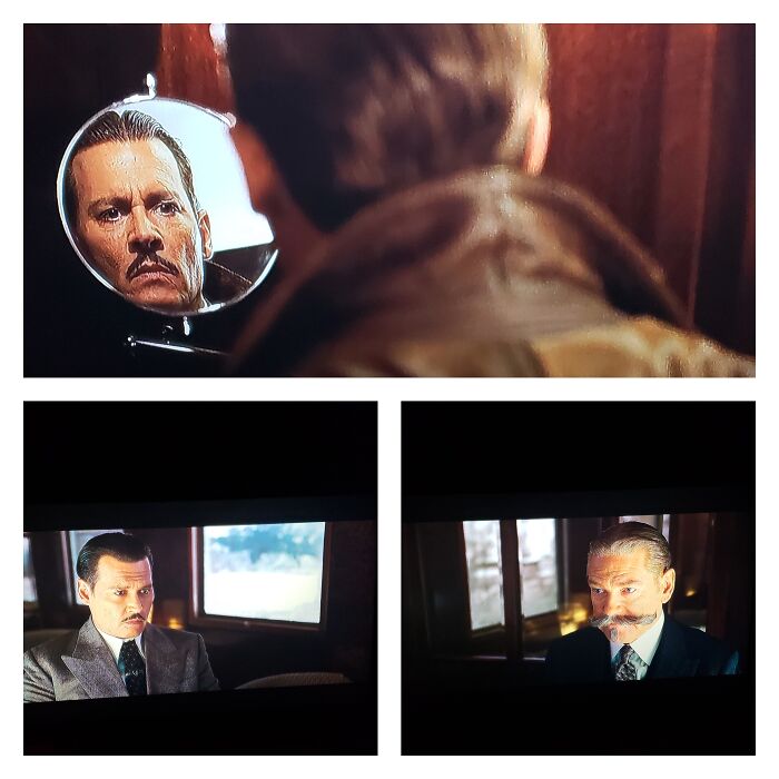 Murder On The Orient Express (2017) Ratchett, Played By Johnny Depp, Opens His Train Closet And Is Surprised When Seeing His Face. Scenes Later, Ratchett Offers Detective Poirot, Played By Kenneth Branagh, A Job As A Bodyguard But The Detective Declines Citing He Didn't Like Ratchett's Face