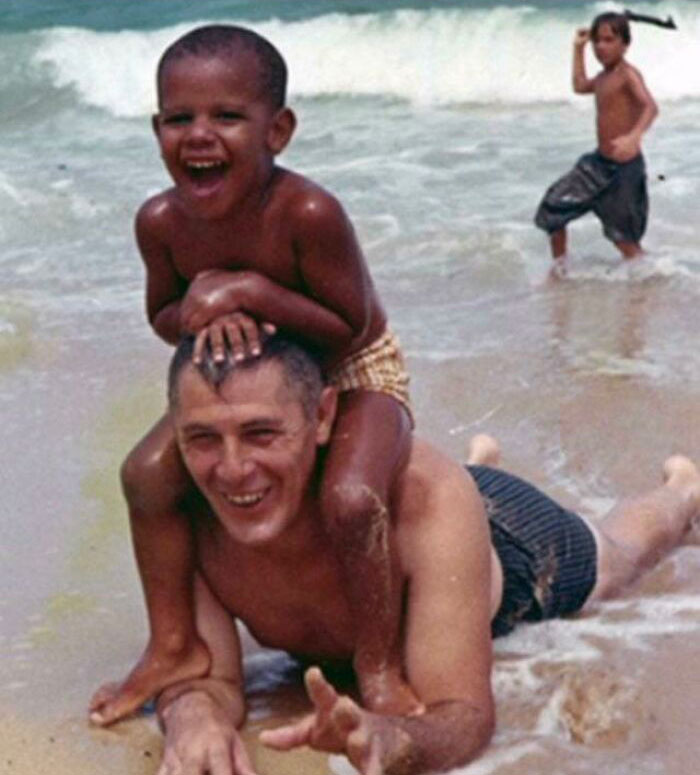 A Young Barack Obama Spending Time On The Beach With His Grandfather 1963 