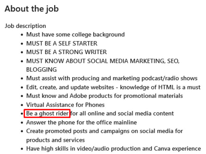 Job Requirements: Be A Ghost Rider