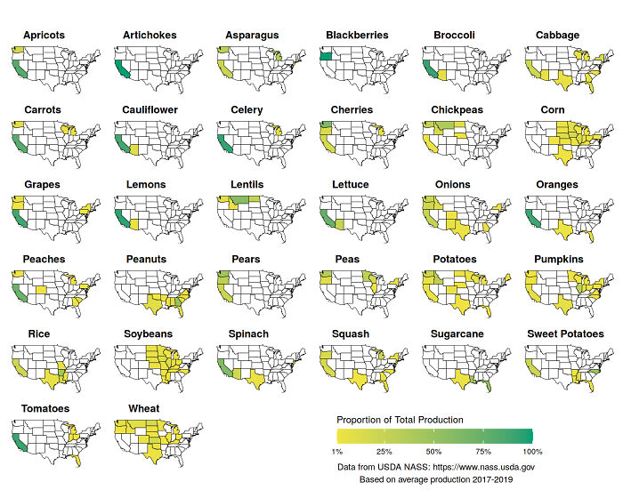 Where Is USA Are Common Foods Grown?