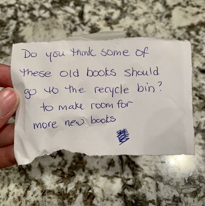 My Mom Has A Little Free Library In Her Yard. Someone Left Her This Note The Other Day With A Crossed Out Smiley Face