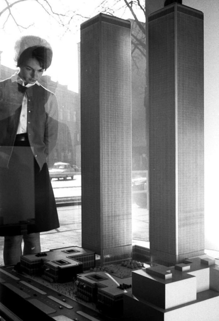 A Young Woman Taking In The Scale Model For The Newly Planned World Trade Center. Late 1960s