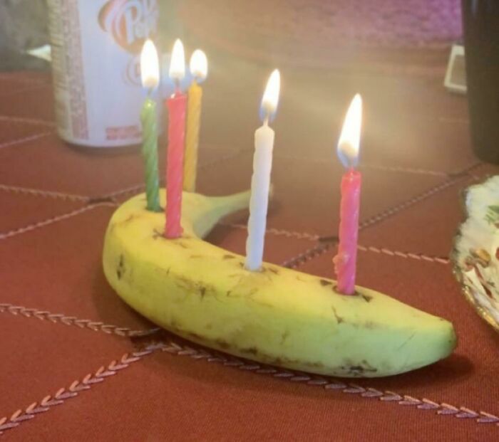 My Grandma Didn’t Want Anyone Blowing Out Candles On The Cake Because Of Covid So She Made A Birthday Banana