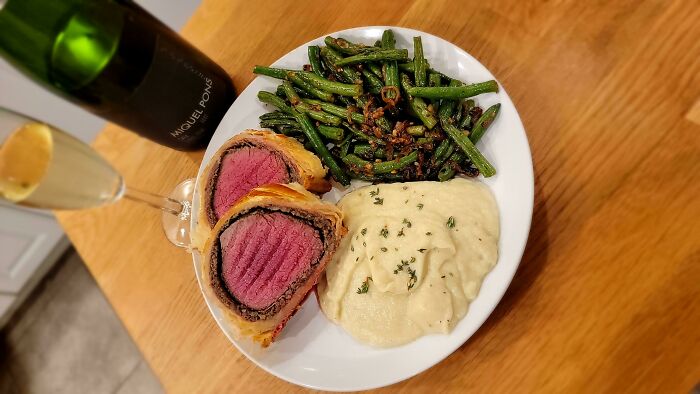 My First Beef Wellington With Shallot Green Beans & Pureéd Cauliflower