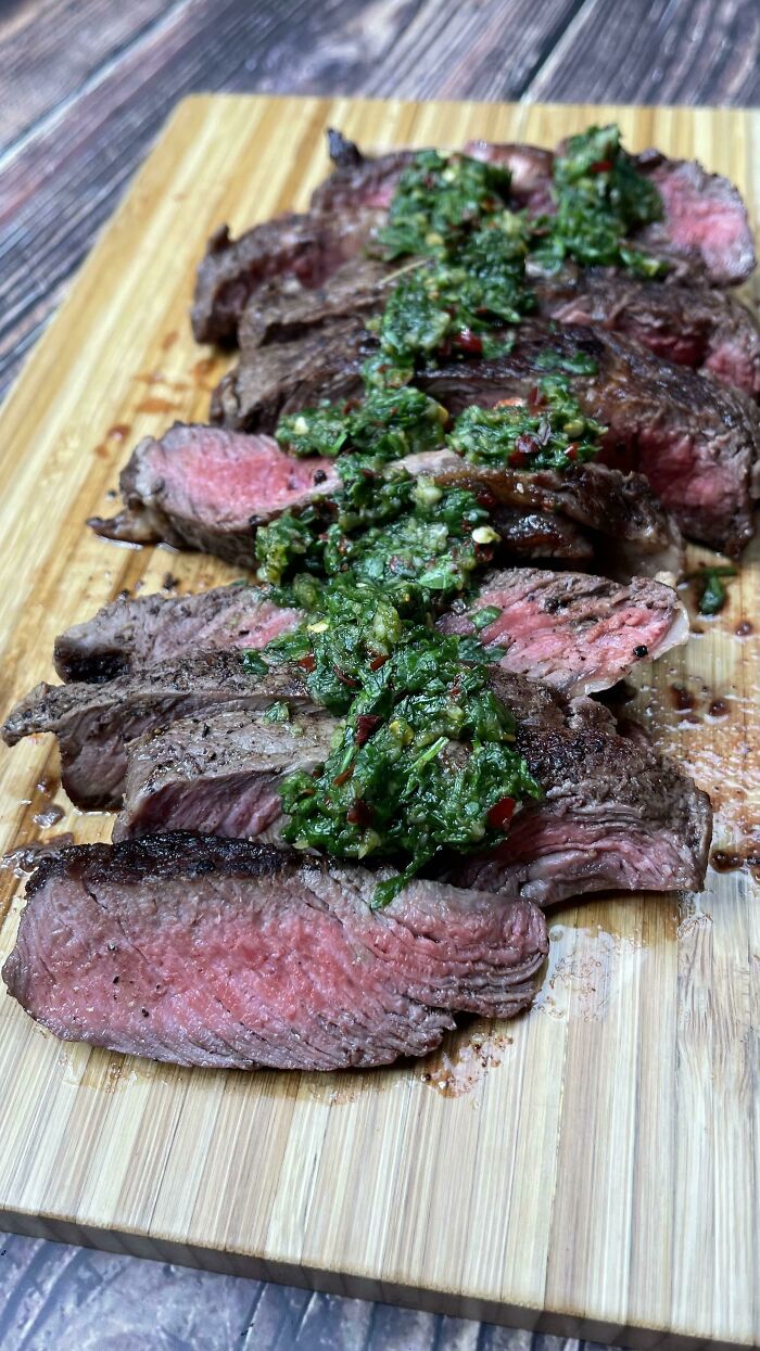 [homemade] Butter Ribeye Steak With Homemade Chimichurri Sauce 