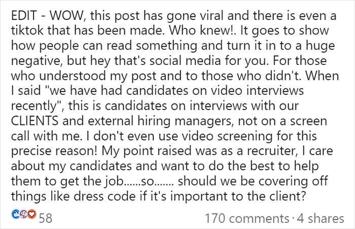&ldquo;Should It Matter?&ldquo;: Recruiter Raises A Concern After A Candidate Didn&rsquo;t Make It Through In Part Because Of What They Were Wearing