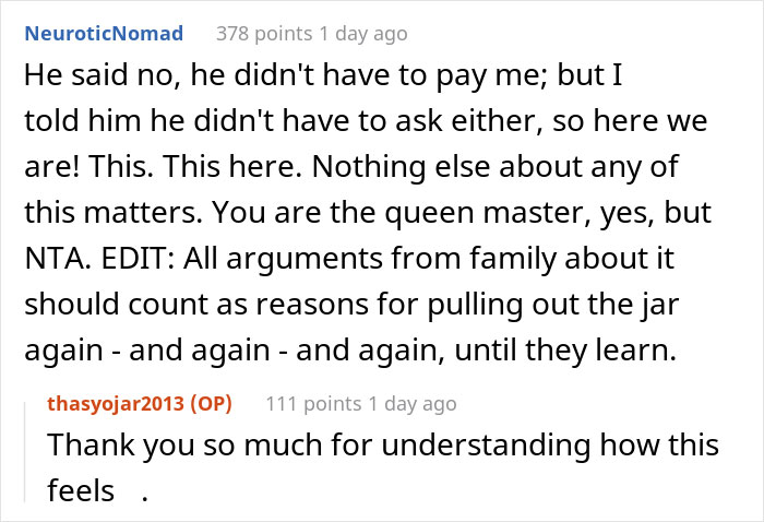 Family Calls This Woman A Jerk For Asking Them For A Dollar Every Time They Mention Her Not Having Kids