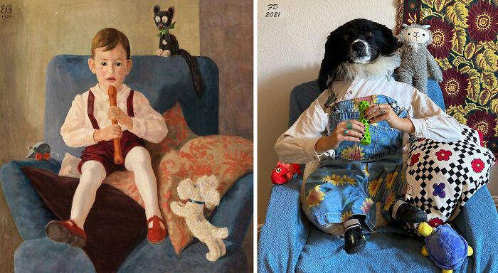 Bub Mit Flöte Und Publikum, 1939 By Emma Bormann vs. Boy With Squeaky Tube And Audience, 2021