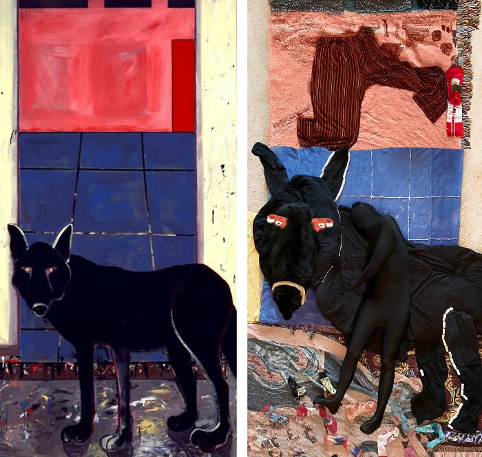 Wolf In Studio, 1972 By Joan Brown vs. Wolf In Studio, 2021