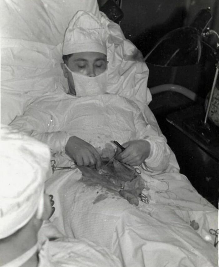 27-Year-Old Soviet Doctor, Leonid Rogozov, Performing Surgery On Himself To Remove An Infected Appendix During A 1961 Expedition To The Antarctic, Where He Was The Only Doctor On The Team