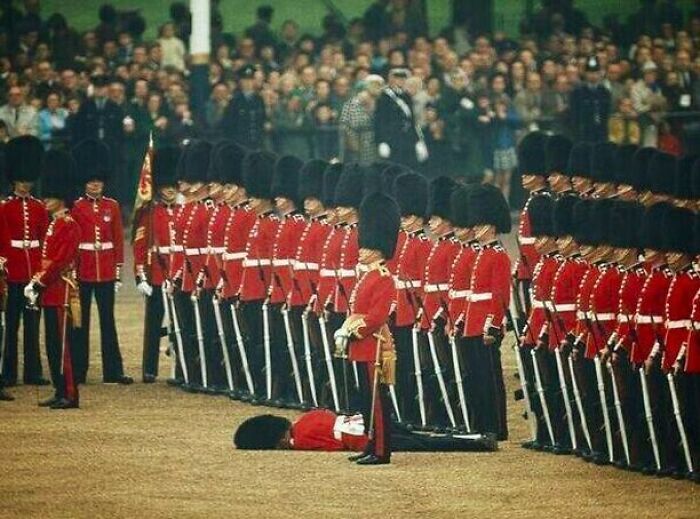 Guardsman Fainted During A Ceremony, But Other Guards Kept Their Attention. London, 1966