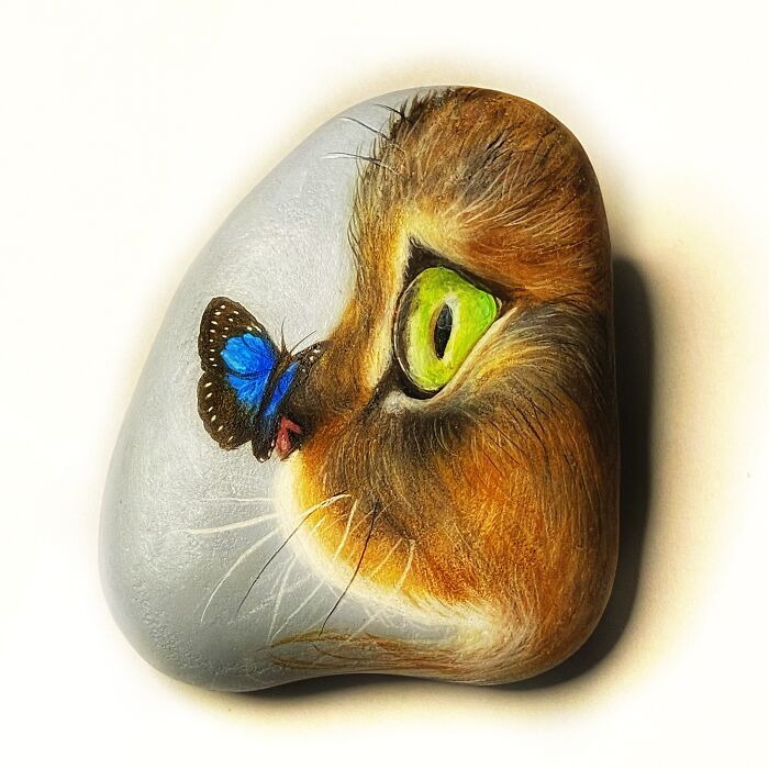 I Painted This Kitty On A Rock