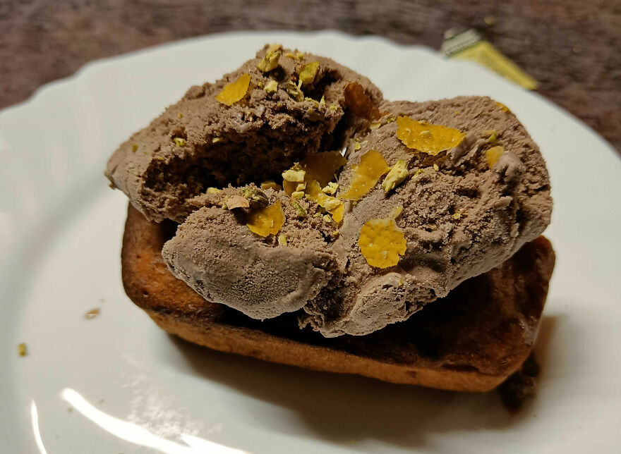 Banana Bread Ice Cream Sandwich. It Was Delicious, But Awfully Uncomfortable To Eat