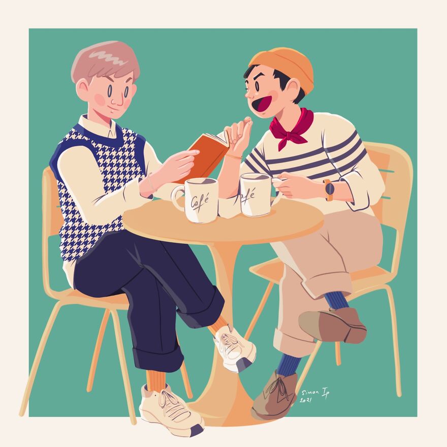 When You Are Both Relaxing At A Coffee Shop