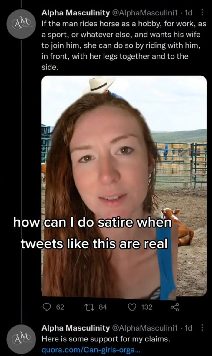 Man Gets Roasted By A TikToker After He Made A Thread Saying Women Shouldn’t Ride Horses Because It’s A Sexually Arousing Activity Man Gets Roasted By A TikToker After He Made A Thread Saying Women Shouldn’t Ride Horses Because It’s A Sexually Arousing Activity