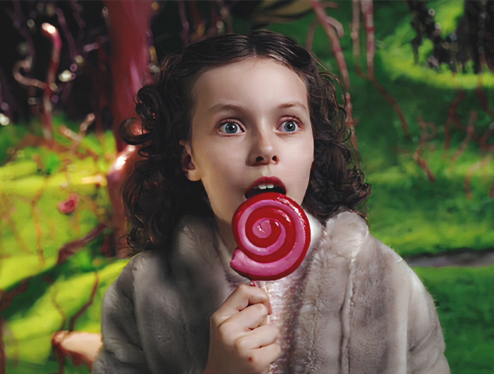 Veruca Salt with a candy