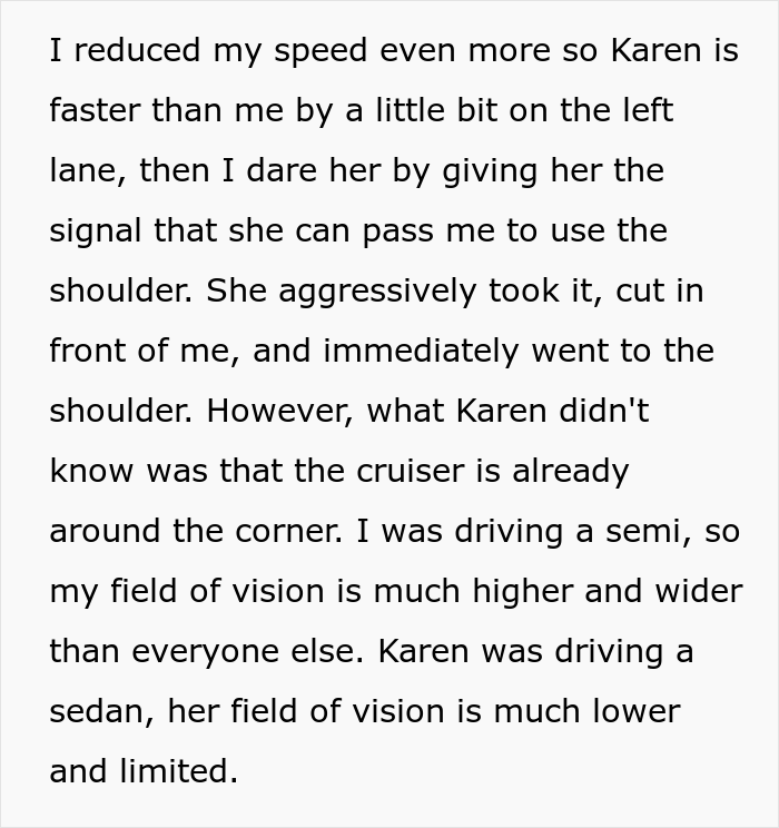 Truck Driver Maliciously Complies To Letting A Karen Illegally Pass Him In Traffic, She Immediately Crashes Into A Cop Car