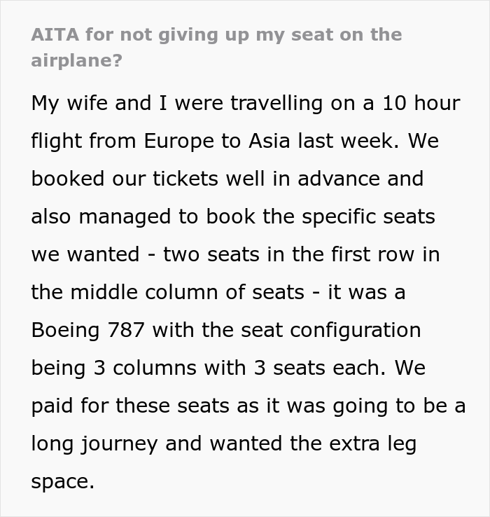Mom Furious Over Guy Not Giving Up His Airplane Seat Makes Snide Remarks, He Turns To The Internet To Ask Which One Of Them Was In The Wrong Mom Furious Over Guy Not Giving Up His Airplane Seat Makes Snide Remarks, He Turns To The Internet To Ask Which One Of Them Was In The Wrong
