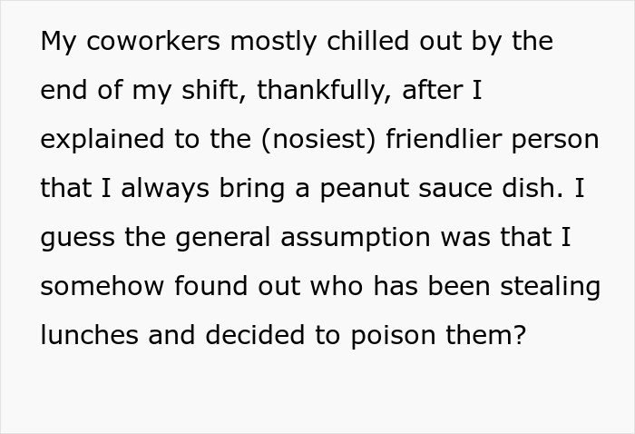 Person's Lunch Keeps Getting Stolen At Work Until Boss' Daughter Goes Into Anaphylactic Shock, They Are Then Accused Of 'Poisoning' Their Own Food