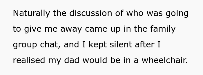 &ldquo;AITA For Not Wanting My Dad To &lsquo;Walk&rsquo; Me Down The Aisle Because He&rsquo;s In A Wheelchair?&rdquo;
