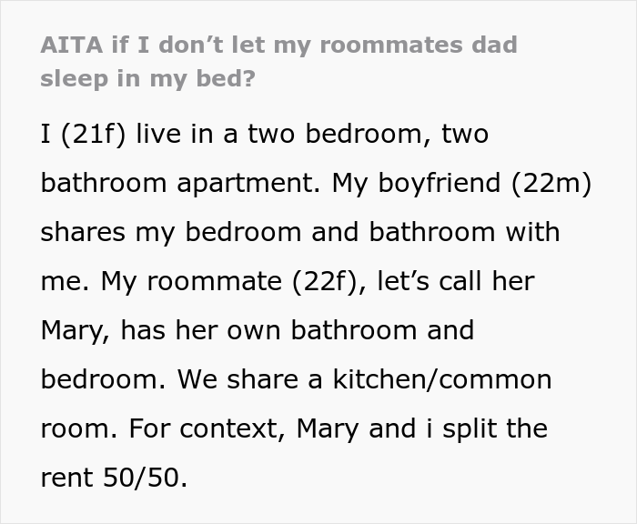 21 Y.O. Woman Gets Called Out For Refusing To Give Up Her Room Because Her Roommate&rsquo;s Dad Needed A Place To Sleep