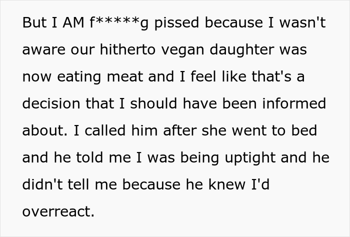 “AITA For Being Upset That My Ex-Husband Fed Our Vegan Daughter Chicken McNuggets” “AITA For Being Upset That My Ex-Husband Fed Our Vegan Daughter Chicken McNuggets”