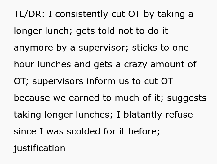 Boss Doesn’t Know This Guy Takes Longer Lunches Just To Cut Overtime, Tells Him To Work According To Schedule, Regrets It After The Next Paycheck Boss Doesn’t Know This Guy Takes Longer Lunches Just To Cut Overtime, Tells Him To Work According To Schedule, Regrets It After The Next Paycheck