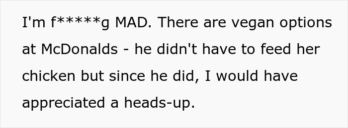“AITA For Being Upset That My Ex-Husband Fed Our Vegan Daughter Chicken McNuggets” “AITA For Being Upset That My Ex-Husband Fed Our Vegan Daughter Chicken McNuggets”