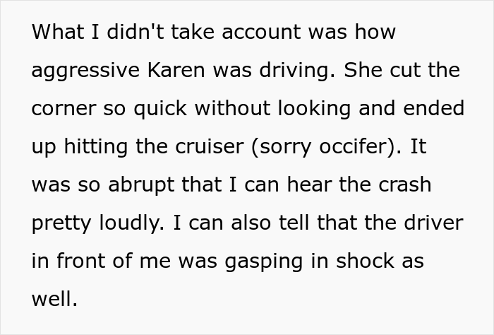 Truck Driver Maliciously Complies To Letting A Karen Illegally Pass Him In Traffic, She Immediately Crashes Into A Cop Car