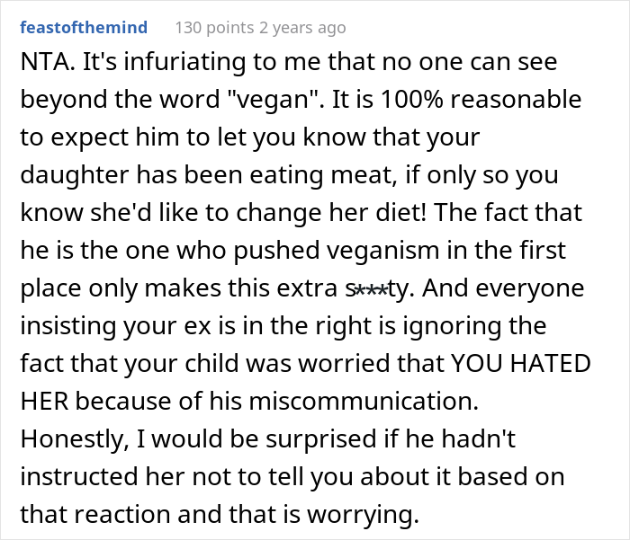 “AITA For Being Upset That My Ex-Husband Fed Our Vegan Daughter Chicken McNuggets” “AITA For Being Upset That My Ex-Husband Fed Our Vegan Daughter Chicken McNuggets”