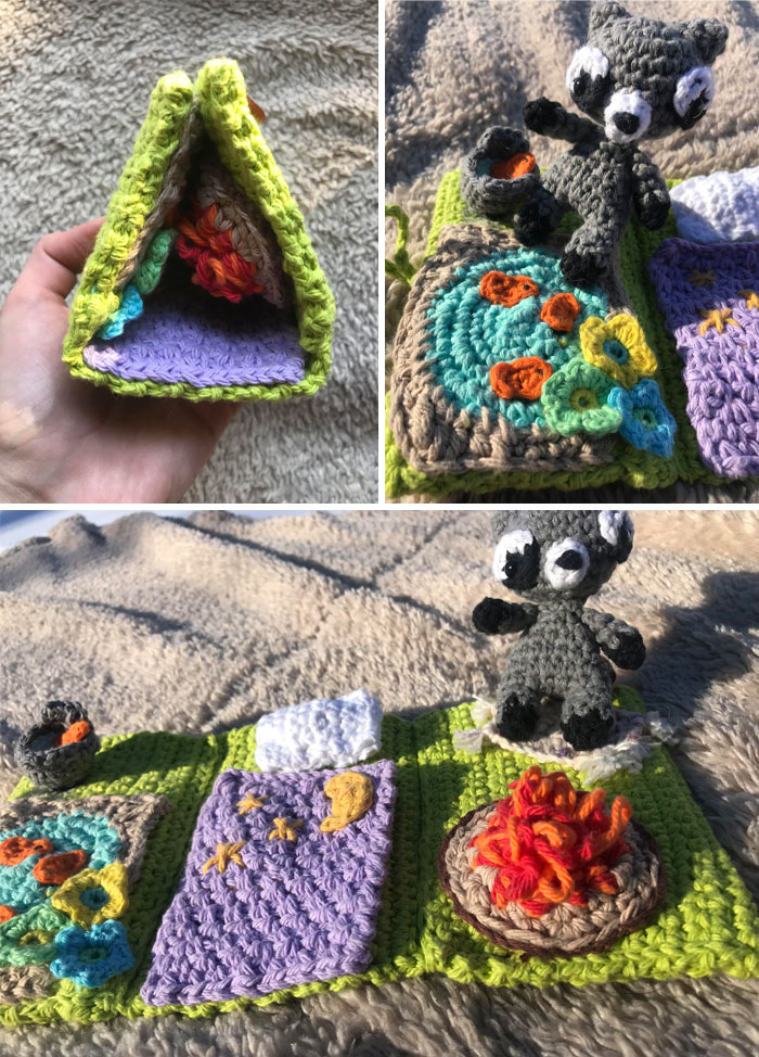 I Wanted To Share My Lil Tent That Folds Out Into A Campsite For Mr. Raccoon!!! 