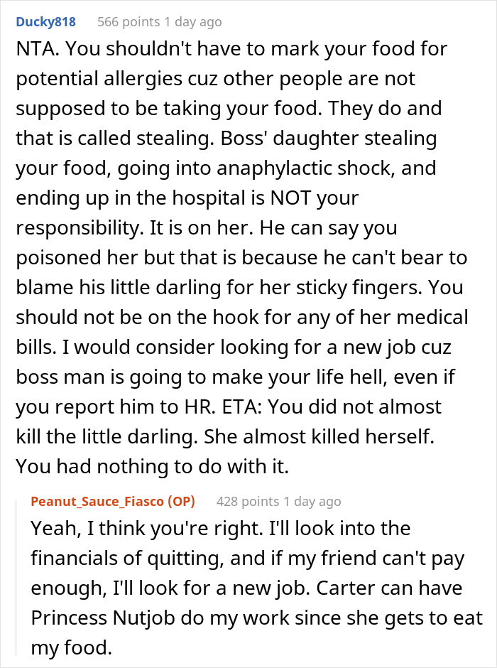 Person's Lunch Keeps Getting Stolen At Work Until Boss' Daughter Goes Into Anaphylactic Shock, They Are Then Accused Of 'Poisoning' Their Own Food