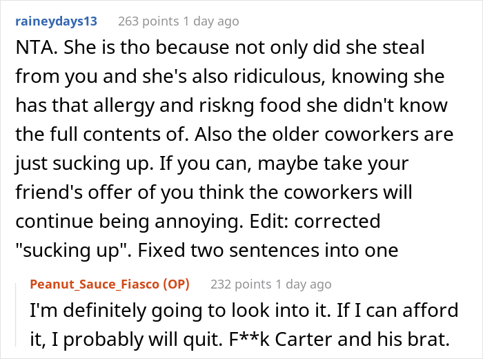 Person's Lunch Keeps Getting Stolen At Work Until Boss' Daughter Goes Into Anaphylactic Shock, They Are Then Accused Of 'Poisoning' Their Own Food