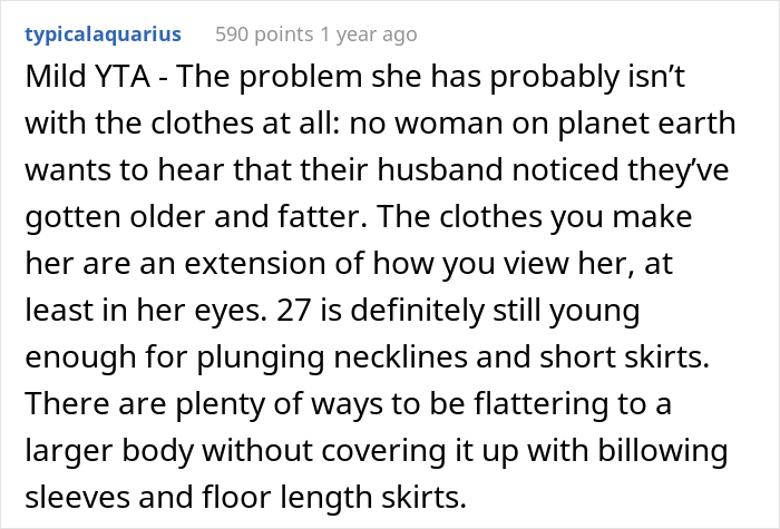 Husband Makes Clothes For His 27 Y.O. Wife, Gets Confused Why She&rsquo;s Angry He&rsquo;s Switched To More Conservative Styles Over The Years