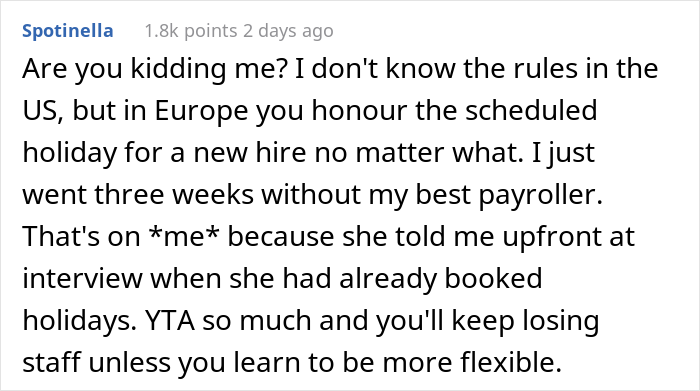 Boss Lies To New Hire About Accommodating Her Vacation Request, Is Flabbergasted When She Quits On The Spot
