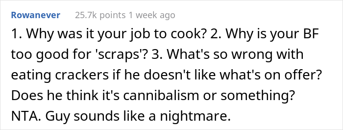 Boyfriend Flips Out After Girlfriend Makes Him Dinner From "Scraps", She Asks If She's The Jerk Here