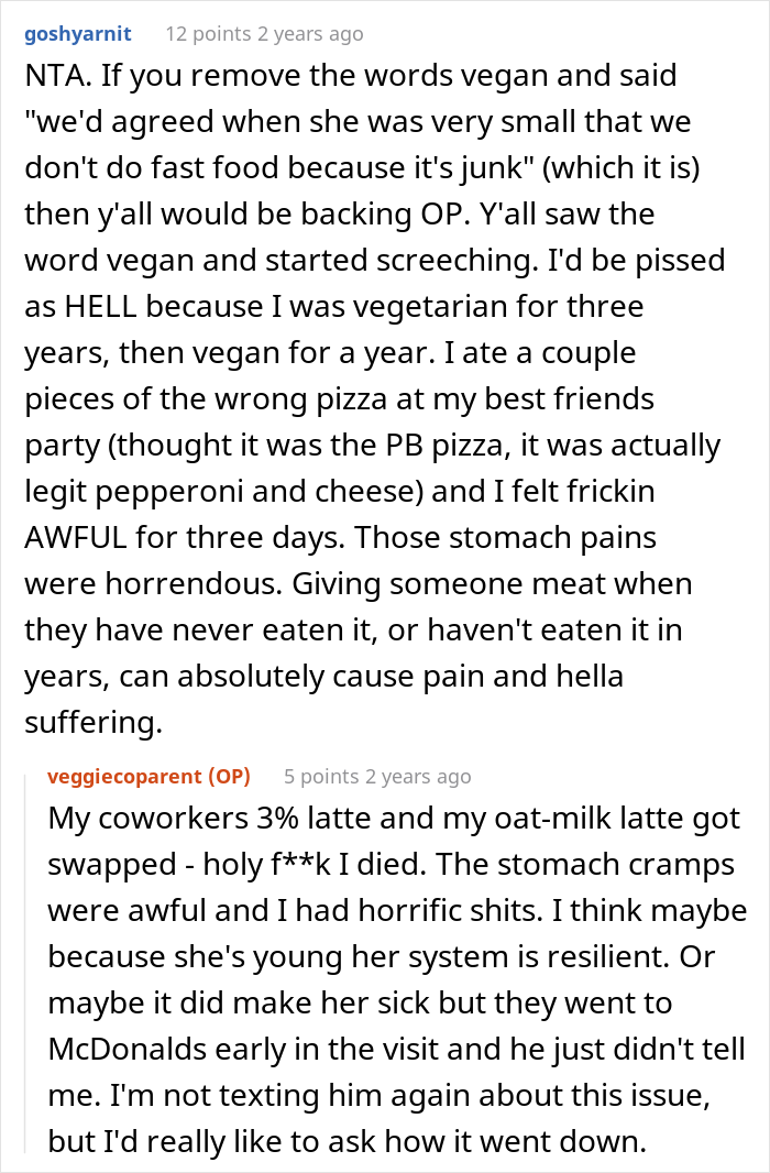 “AITA For Being Upset That My Ex-Husband Fed Our Vegan Daughter Chicken McNuggets” “AITA For Being Upset That My Ex-Husband Fed Our Vegan Daughter Chicken McNuggets”