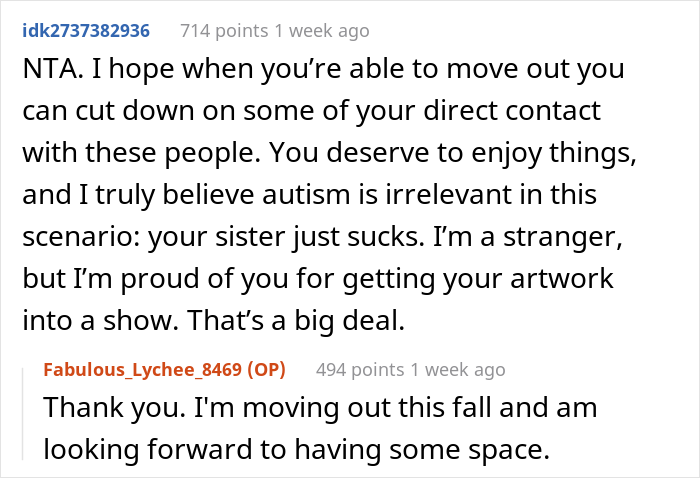 Woman Doesn't Want Autistic Sister At 'Prestigious' Art Show, Wonders If She's A Jerk Because Of It Woman Doesn't Want Autistic Sister At 'Prestigious' Art Show, Wonders If She's A Jerk Because Of It