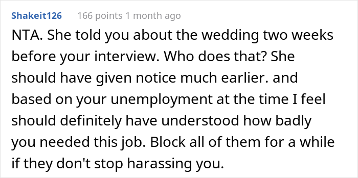 Woman Skips Her Mother’s 5th Wedding To Attend A Long-Awaited Job Interview, Gets Called A Jerk For Missing The Big Day Woman Skips Her Mother’s 5th Wedding To Attend A Long-Awaited Job Interview, Gets Called A Jerk For Missing The Big Day