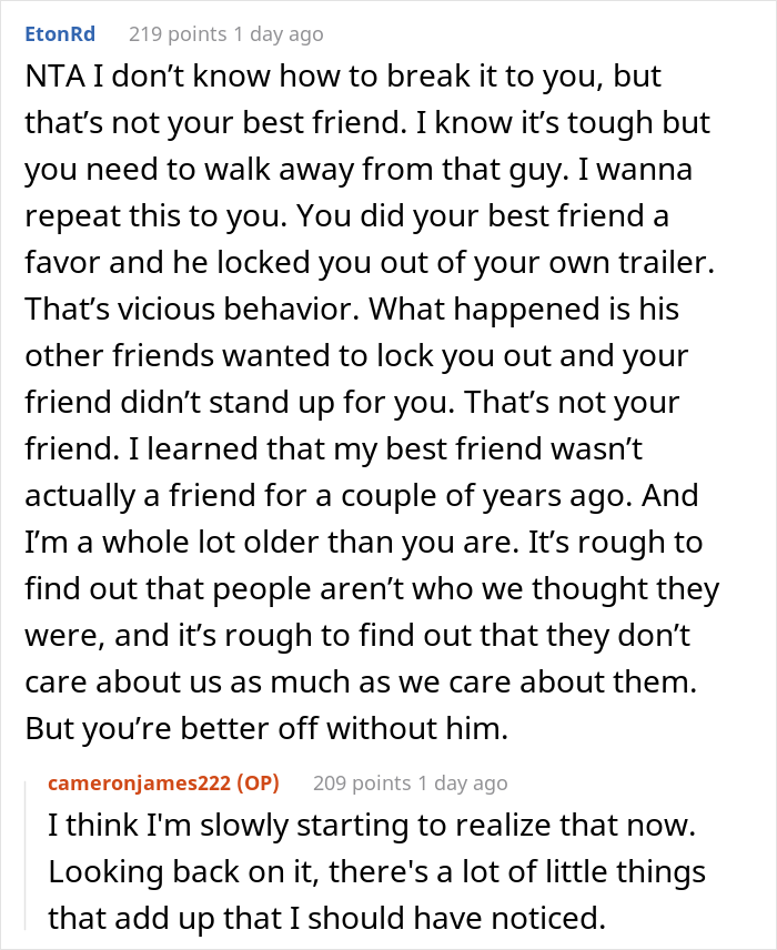 Friends Locked This Guy Out Of His Own Camper Because &ldquo;There Wasn&rsquo;t Enough Room&rdquo;, He Packed And Drove Away The Next Day