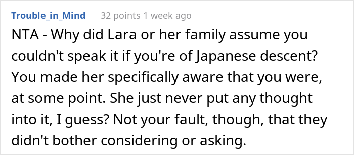 “AITA For Not Telling My Girlfriend And Her Family That I Can Speak Japanese?” “AITA For Not Telling My Girlfriend And Her Family That I Can Speak Japanese?”