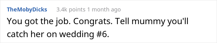 Woman Skips Her Mother’s 5th Wedding To Attend A Long-Awaited Job Interview, Gets Called A Jerk For Missing The Big Day Woman Skips Her Mother’s 5th Wedding To Attend A Long-Awaited Job Interview, Gets Called A Jerk For Missing The Big Day