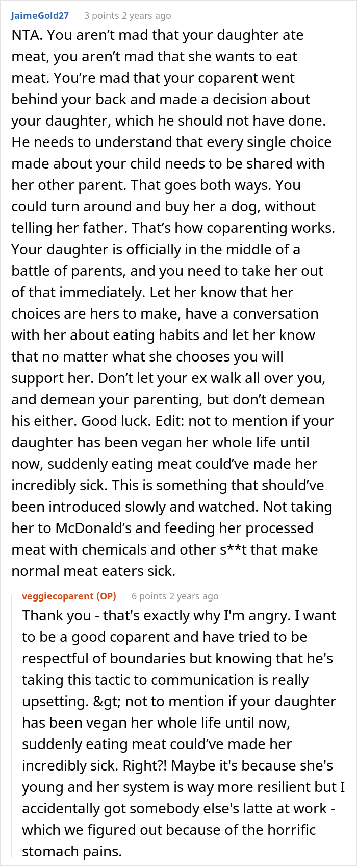 “AITA For Being Upset That My Ex-Husband Fed Our Vegan Daughter Chicken McNuggets” “AITA For Being Upset That My Ex-Husband Fed Our Vegan Daughter Chicken McNuggets”