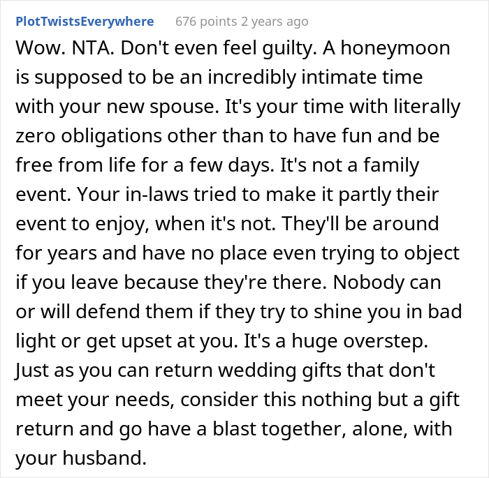 Newlyweds Are Surprised With All-Paid Honeymoon Getaway Trip, Find Out Groom's Parents Invited Themselves In, Drama Ensues After They Ask For Privacy Newlyweds Are Surprised With All-Paid Honeymoon Getaway Trip, Find Out Groom's Parents Invited Themselves In, Drama Ensues After They Ask For Privacy